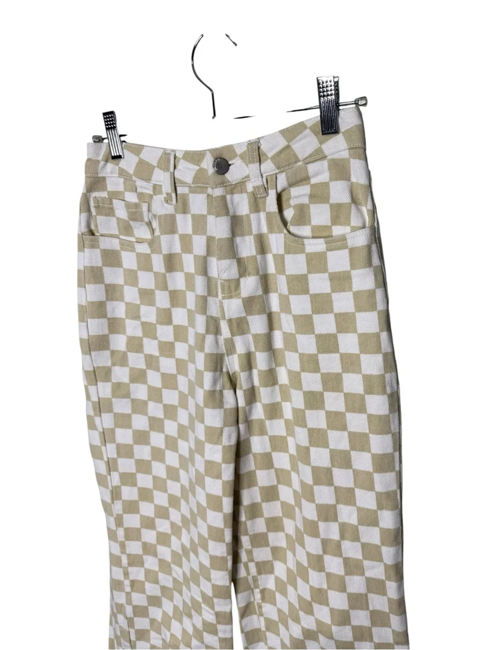 RSQ Cream & Tan Checkerboard High Rise Straight Leg Jeans Size 24